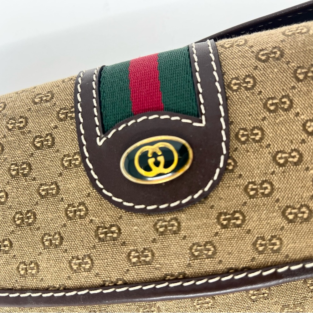 Vintage Gucci Tan and Brown Shoulder Bag GG Logo Canvas Signature Web Stripe - Picture 3 of 12